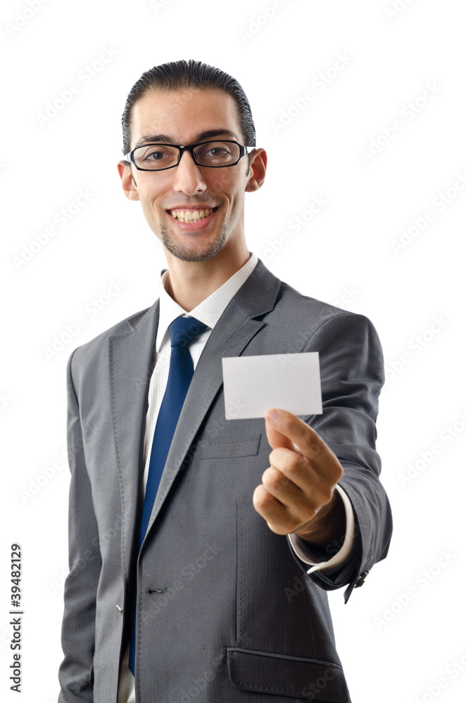 Businessman holding blank message Businessman holding blank message