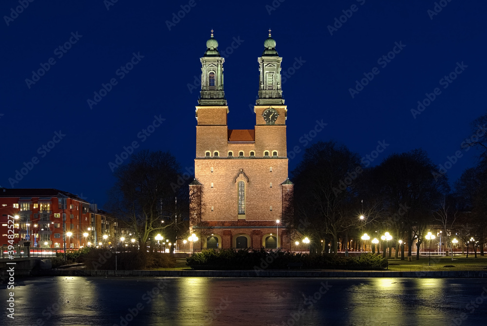 Night view on Cloisters Church (Klosters kyrka) in Eskilstuna