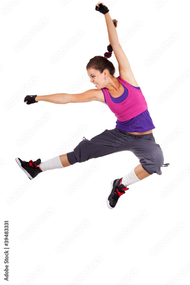 young woman dancer jumping