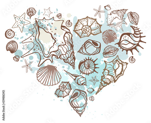 Heart of shells. Handdrawn vector illustration isolated