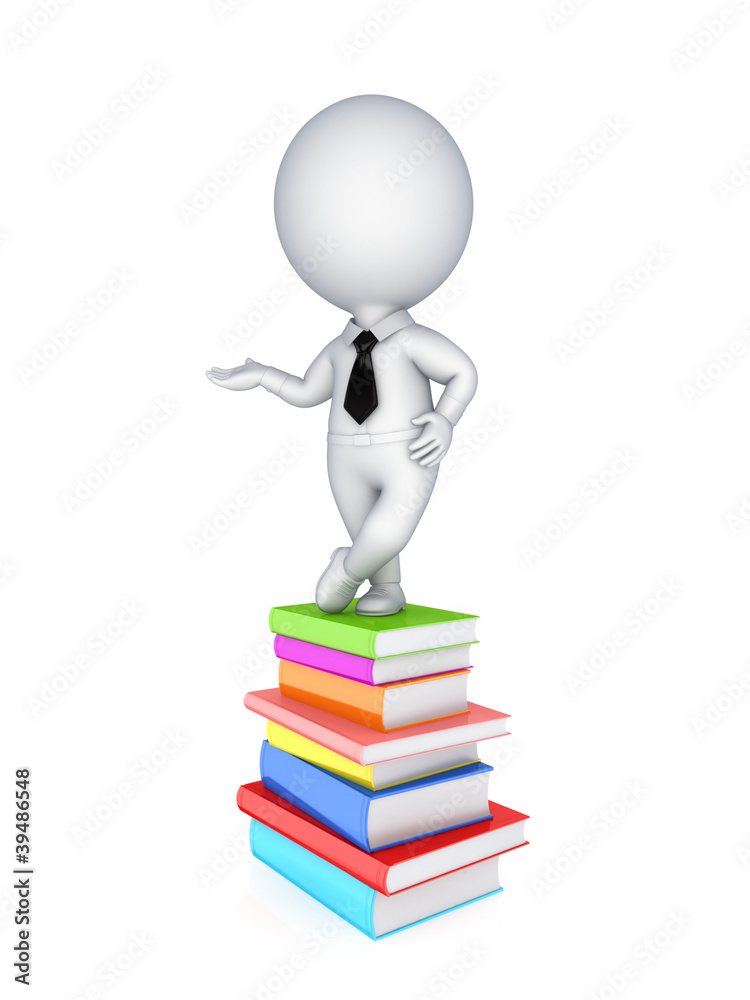 3d small person and colorful books. 3d small person and colorful books.