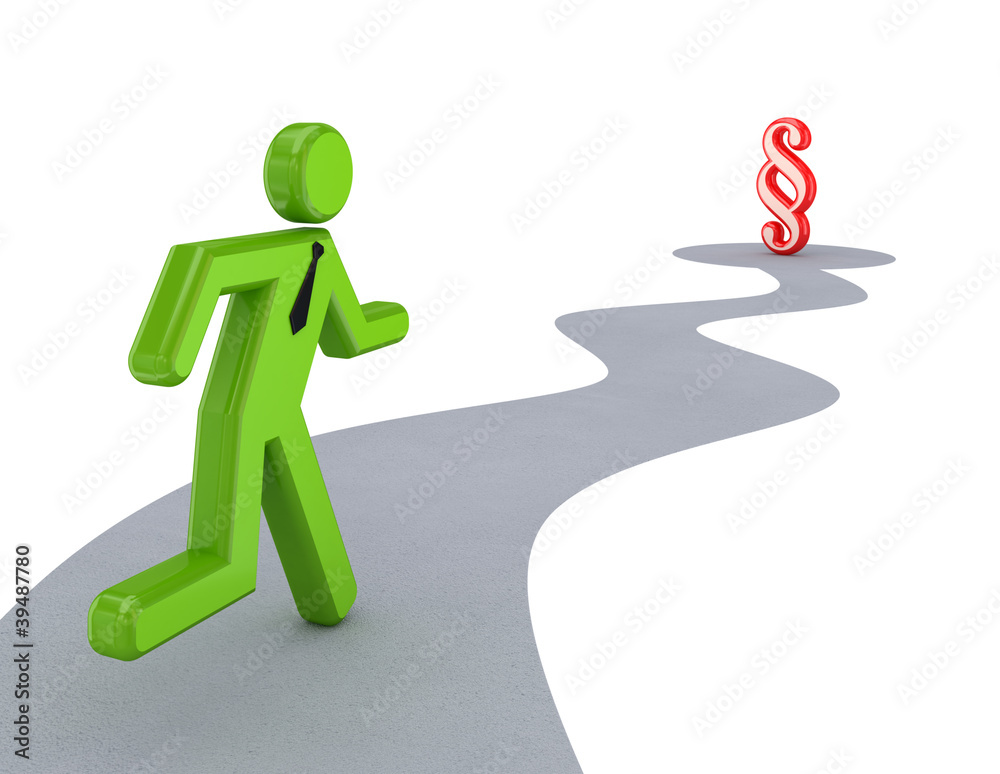 3d small person running to paragraph sign. 3d small person running to paragraph sign.