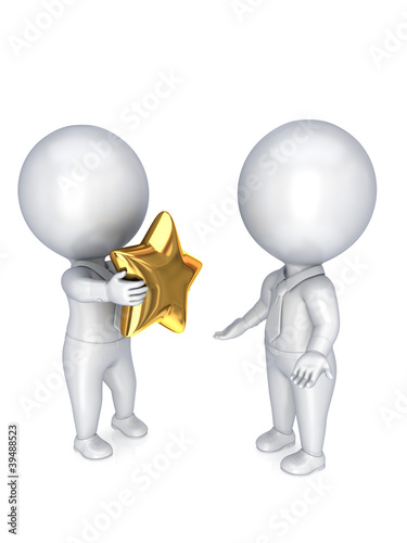 3d small person with a golden star in a hands.