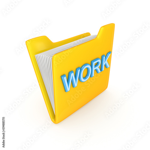 Yellow folder with a blue word WORK.