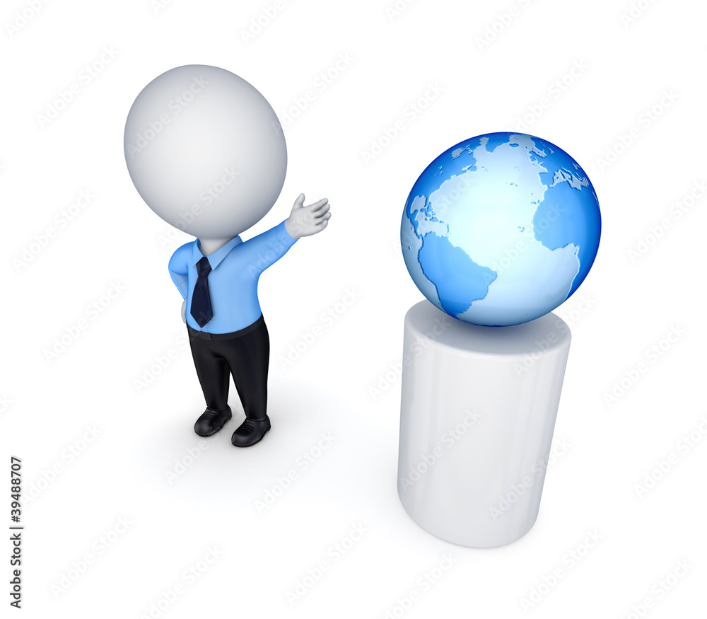 3d small person and planet earth. 3d small person and planet earth.