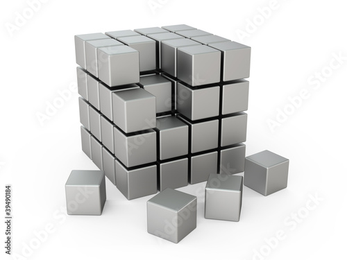 Metal cubes on a white background