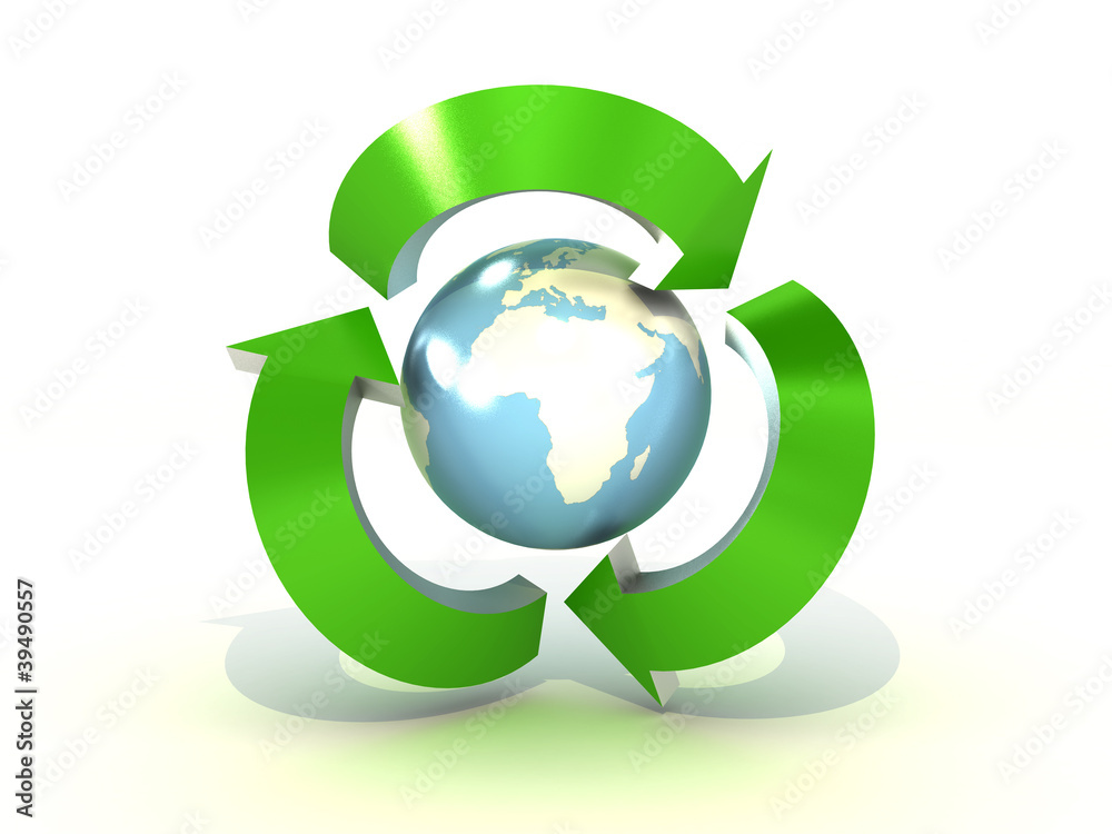 Recycling world on white background. 3D image Recycling world on white background. 3D image