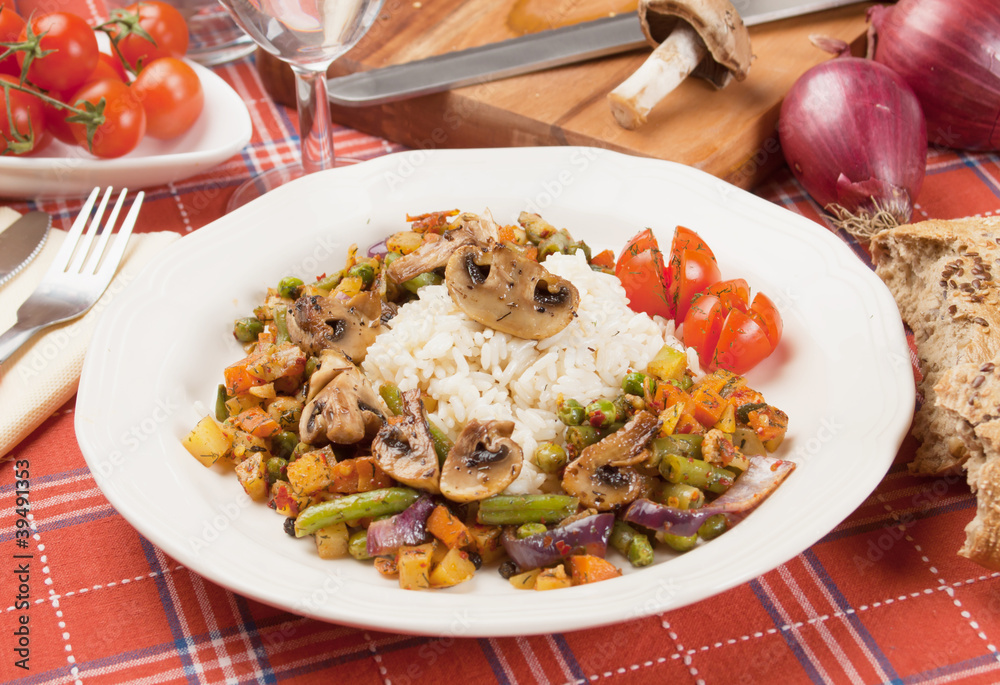 Portabello mushrooms with rice and vegetables