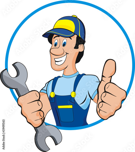 Cartoon mechanic with tools