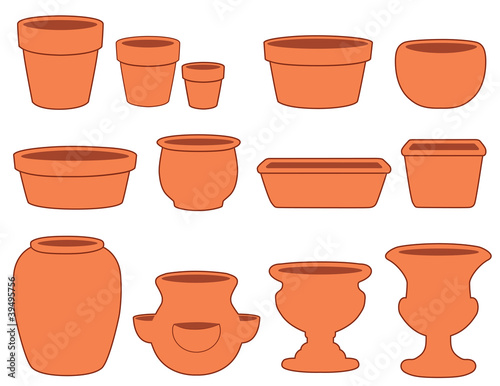 Flowerpots, Pottery. Clay pots, planters, pans, jar, vase, urns