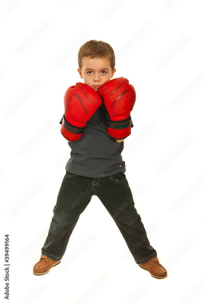 Full length of upset boxer child boy Full length of upset boxer child boy