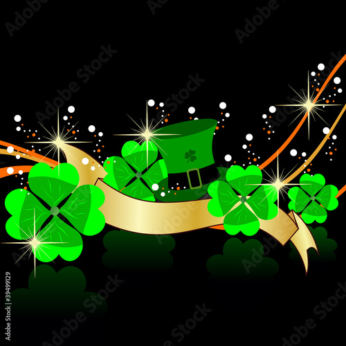Abstract background with shamrocks leaf and hat. vector.