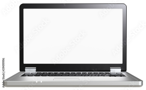 Computer Laptop. Blank Screen. Black and Metal. Isolated