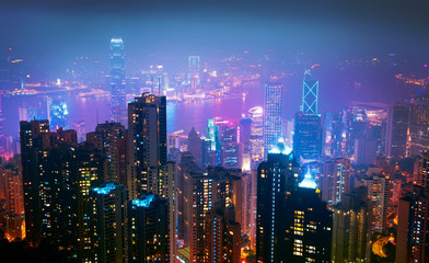 Papier peint photo Hong Kong Lumières nocturnes sur Hong Kong  © Subbotina Anna
