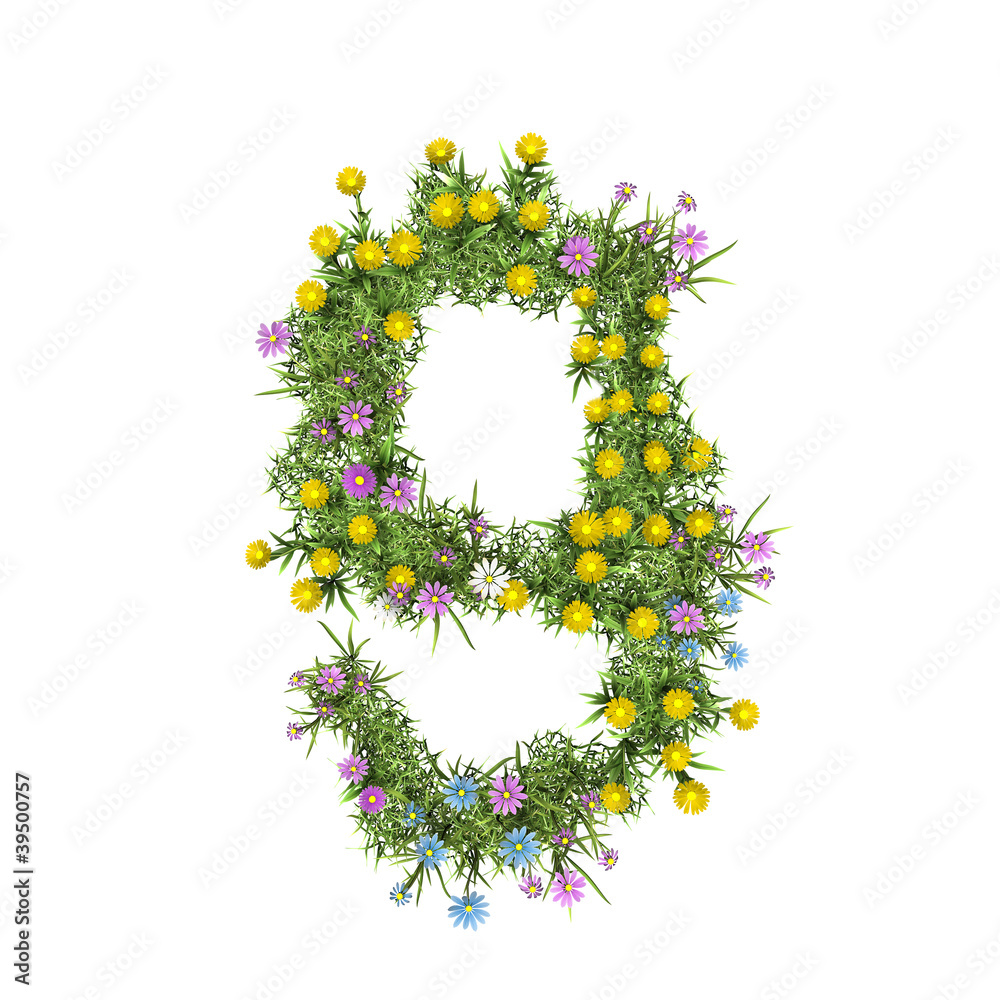 Number 9, flower alphabet isolated on white Number 9, flower alphabet isolated on white