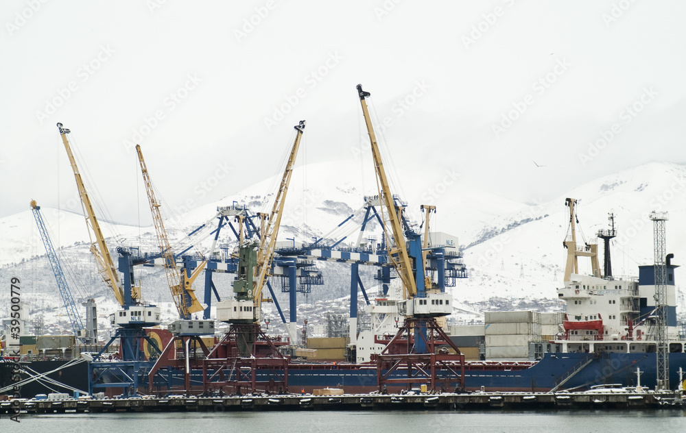 Large gantry cranes at the port of Novorossiysk, Russia