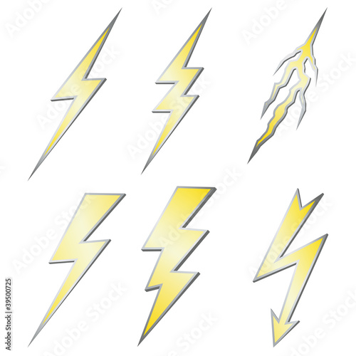 Gold Lightning bolt with silver margins set on white