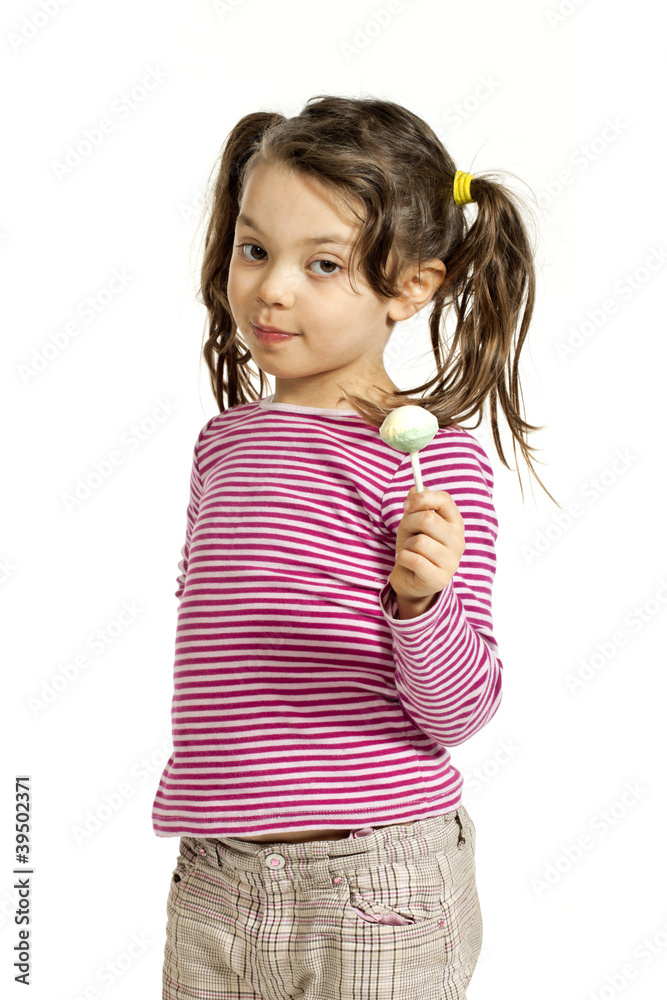 Little girl with a lollipop, isolated on white background Little girl with a lollipop, isolated on white background