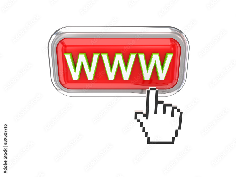 Cursor pushing red WWW button. Cursor pushing red WWW button.
