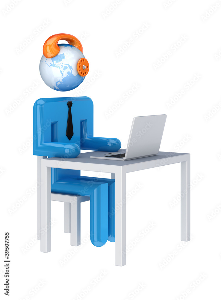 Small person with a telephone instead his head. Small person with a telephone instead his head.