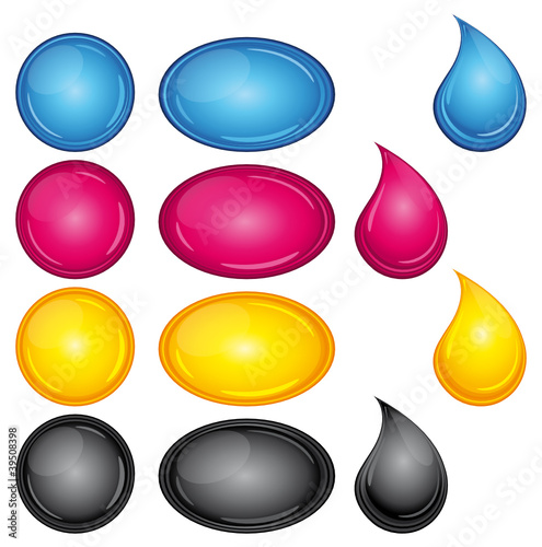CMYK CMJN buttons and droplets