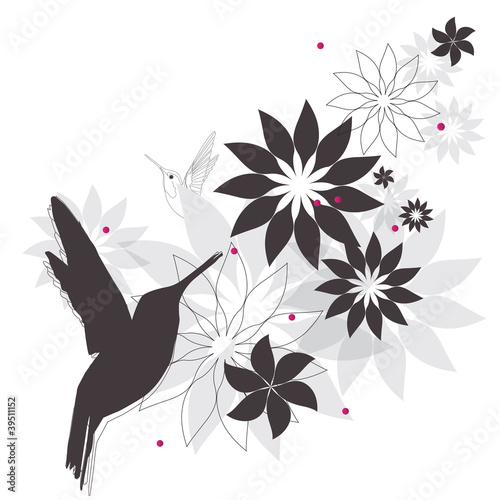 hummingbird and flowers