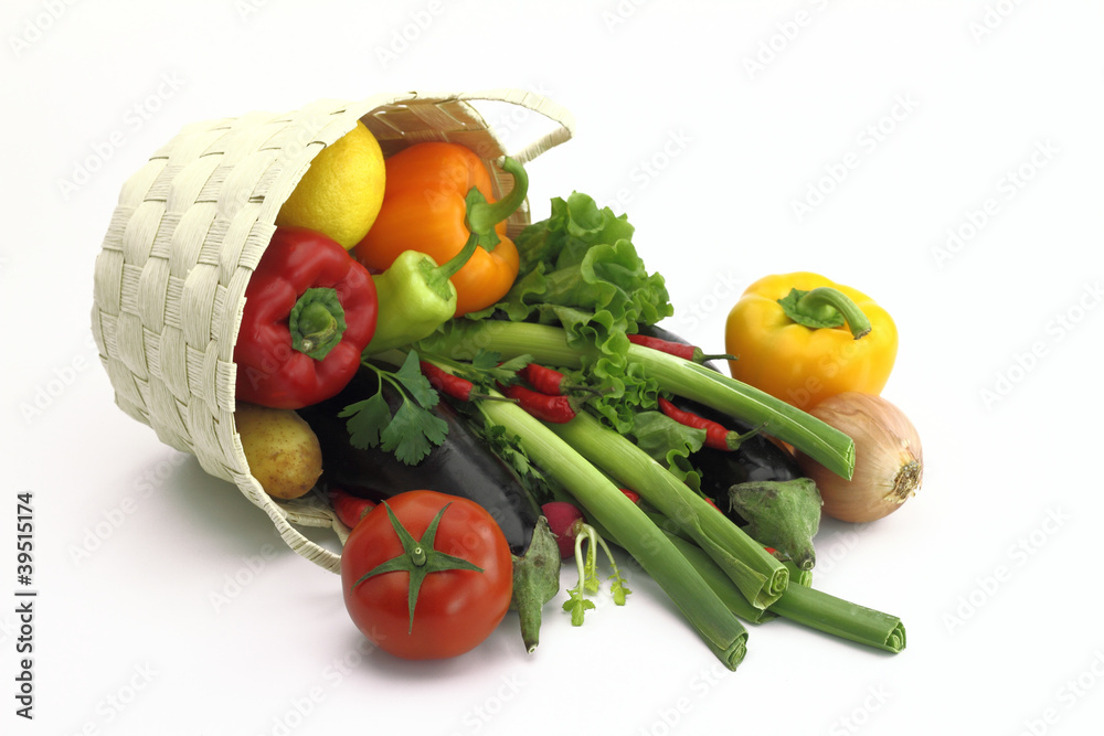 Wicker basket full of fresh vegetables Wicker basket full of fresh vegetables