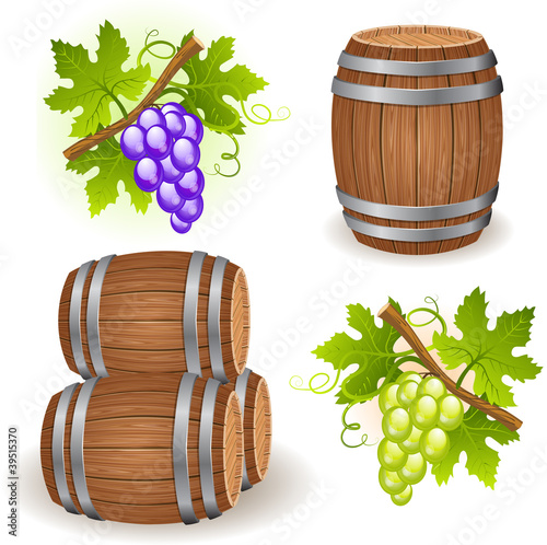 Slika na platnu Wooden barrels and grape