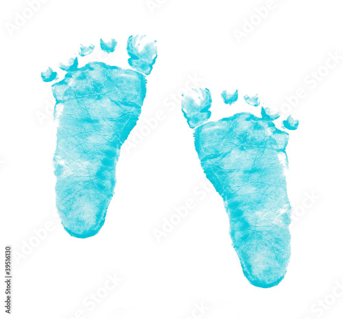 imprints of baby feet on white background