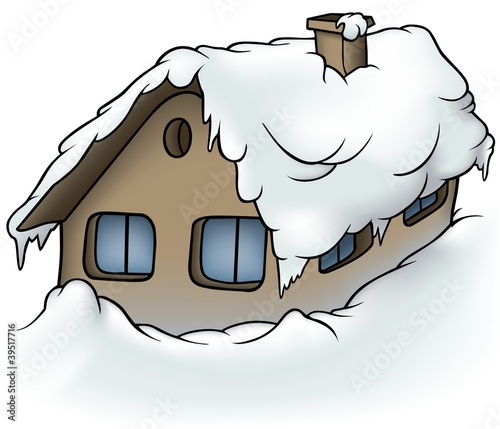 Snowy Cottage - Cartoon Ill...