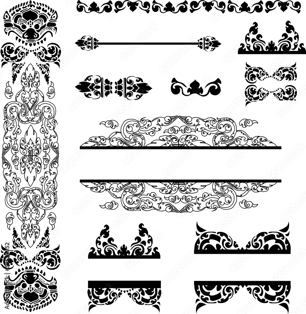 Vector set of Cambodian floral pattern