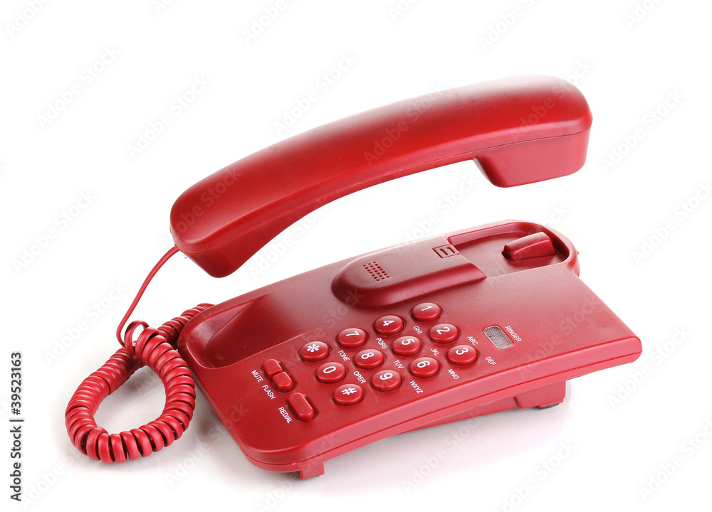Red phone with floating handset isolated on white Red phone with floating handset isolated on white