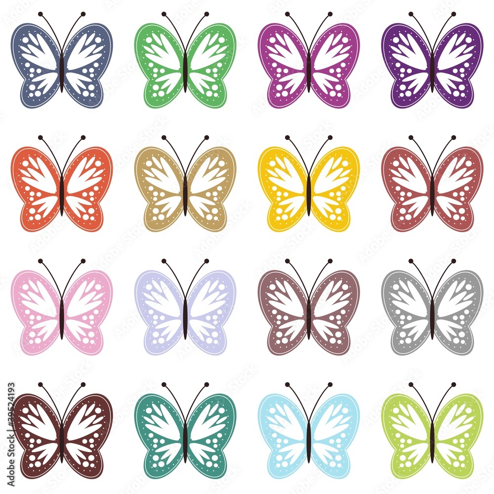 set with color butterflies on white set with color butterflies on white