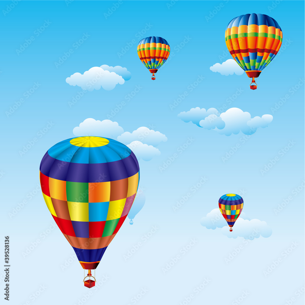 Fototapeta premium colorful balloons flying over clouds in sky