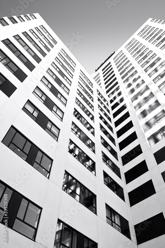 Office building on a background of black and white