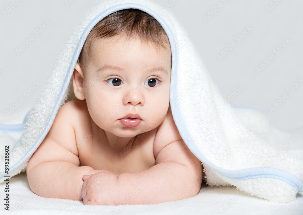Little baby under white towel Little baby under white towel