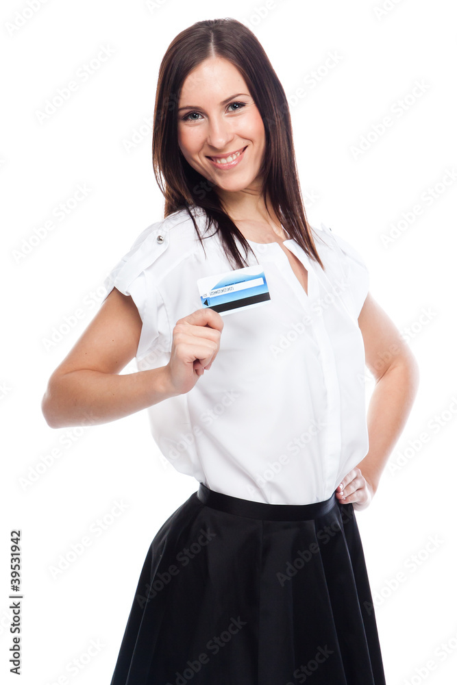 Young and beautiful girl with a credit card in the hands Young and beautiful girl with a credit card in the hands