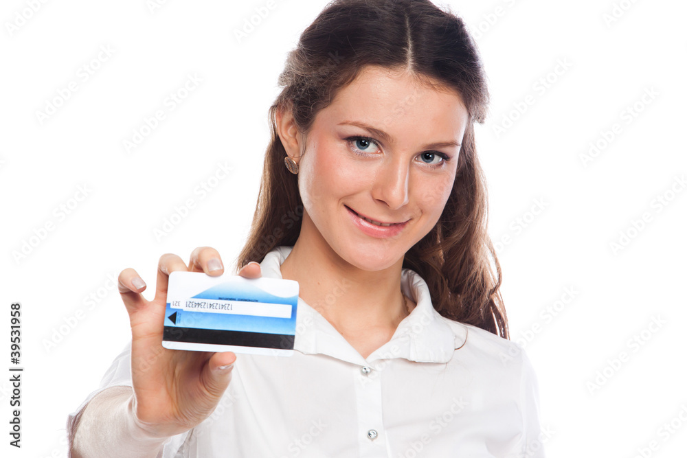 Young and beautiful girl with a credit card in the hands Young and beautiful girl with a credit card in the hands