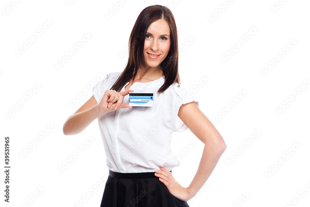 Young and beautiful girl with a credit card in the hands Young and beautiful girl with a credit card in the hands