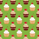 Green seamless texture with cakes pattern.