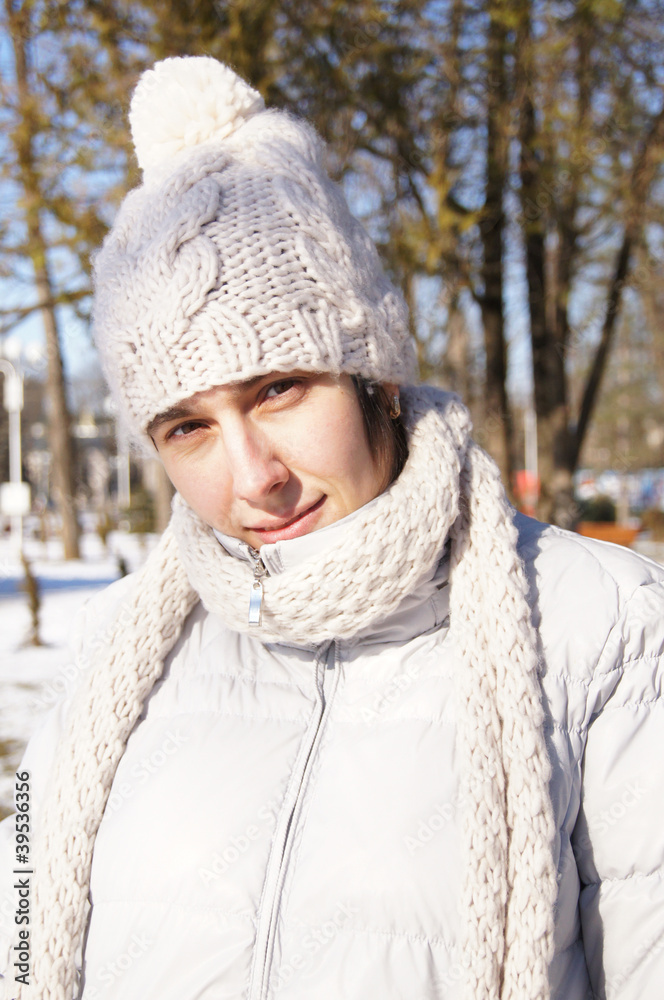 Young girl walking in the winter