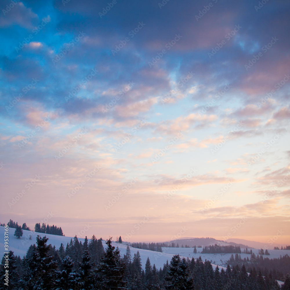 Beautiful sunrise in Carpathian mountains, Ukraine