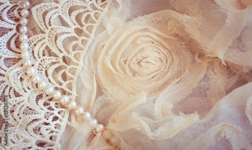 Lace, pearls and chiffon vintage background