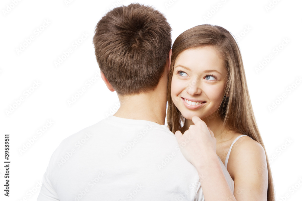 Young couple isolated on white background