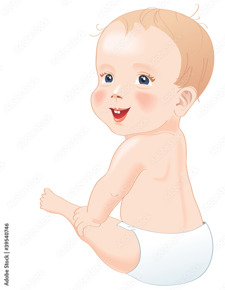 Baby in diapers smiling, isolated , vector Baby in diapers smiling, isolated , vector