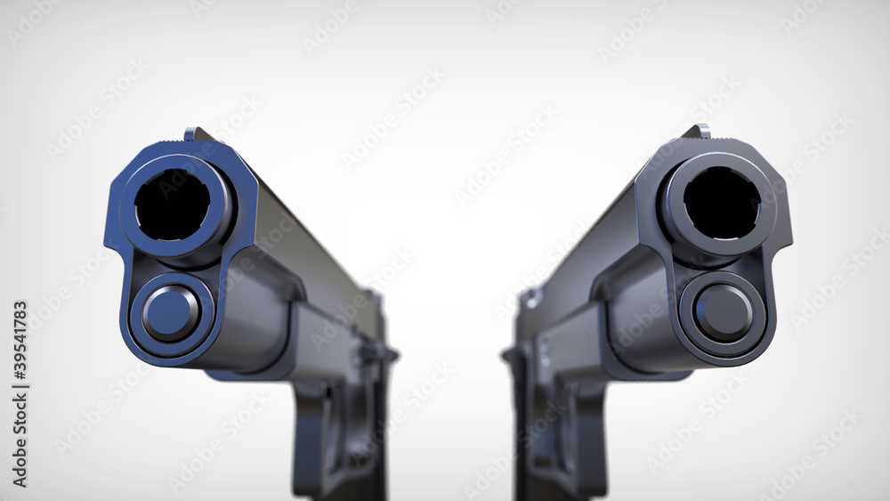 Isolated pistols on white background.