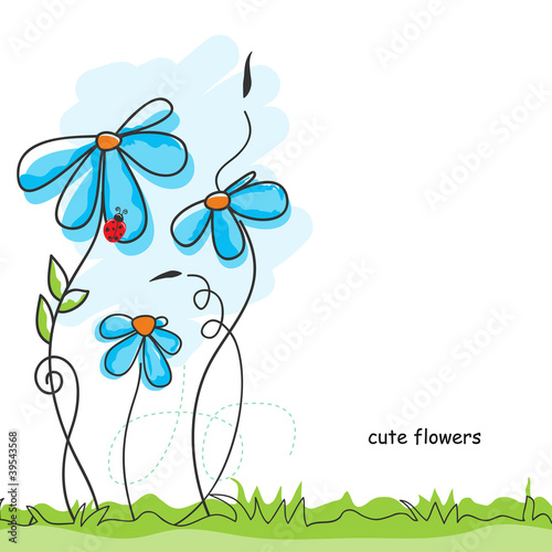 Cute flowers and ladybug