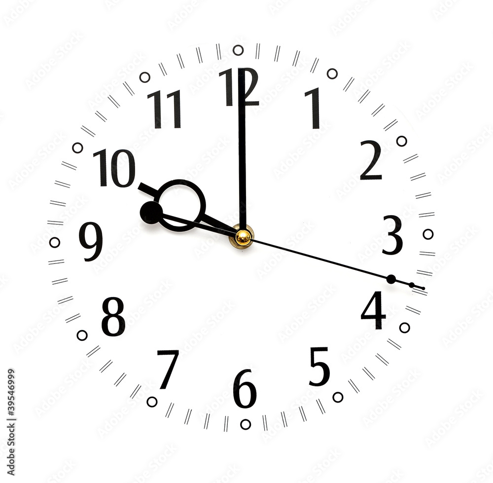 wall clock isolated on white background showing time