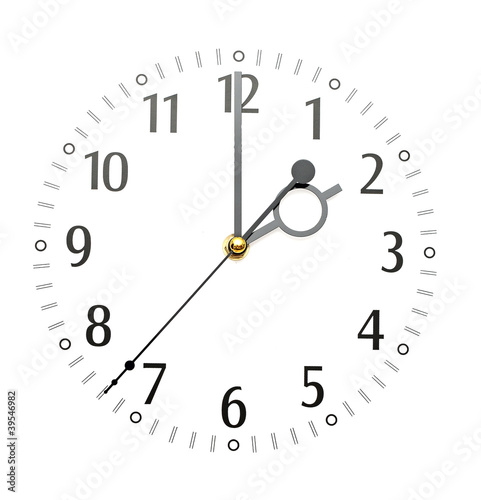 wall clock isolated on white background showing time