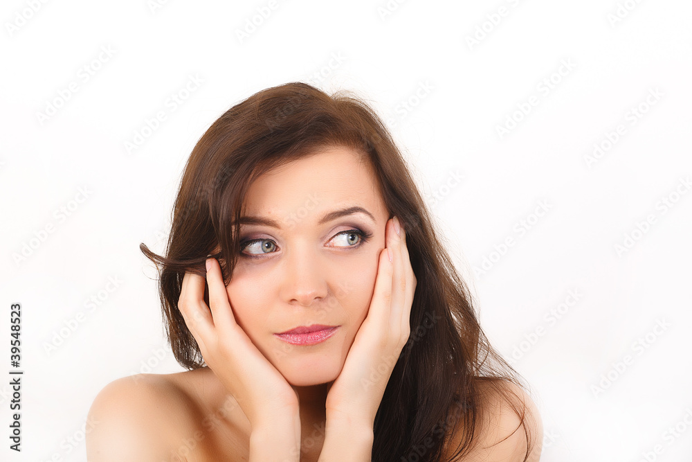 Portrait of young beautiful model over white background Portrait of young beautiful model over white background